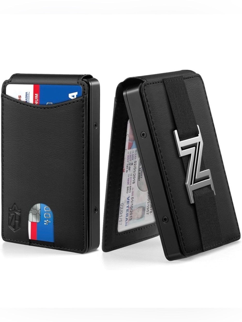 NWT Zitahli Black Slim Card Holder Wallet with Money Clip & ID Window